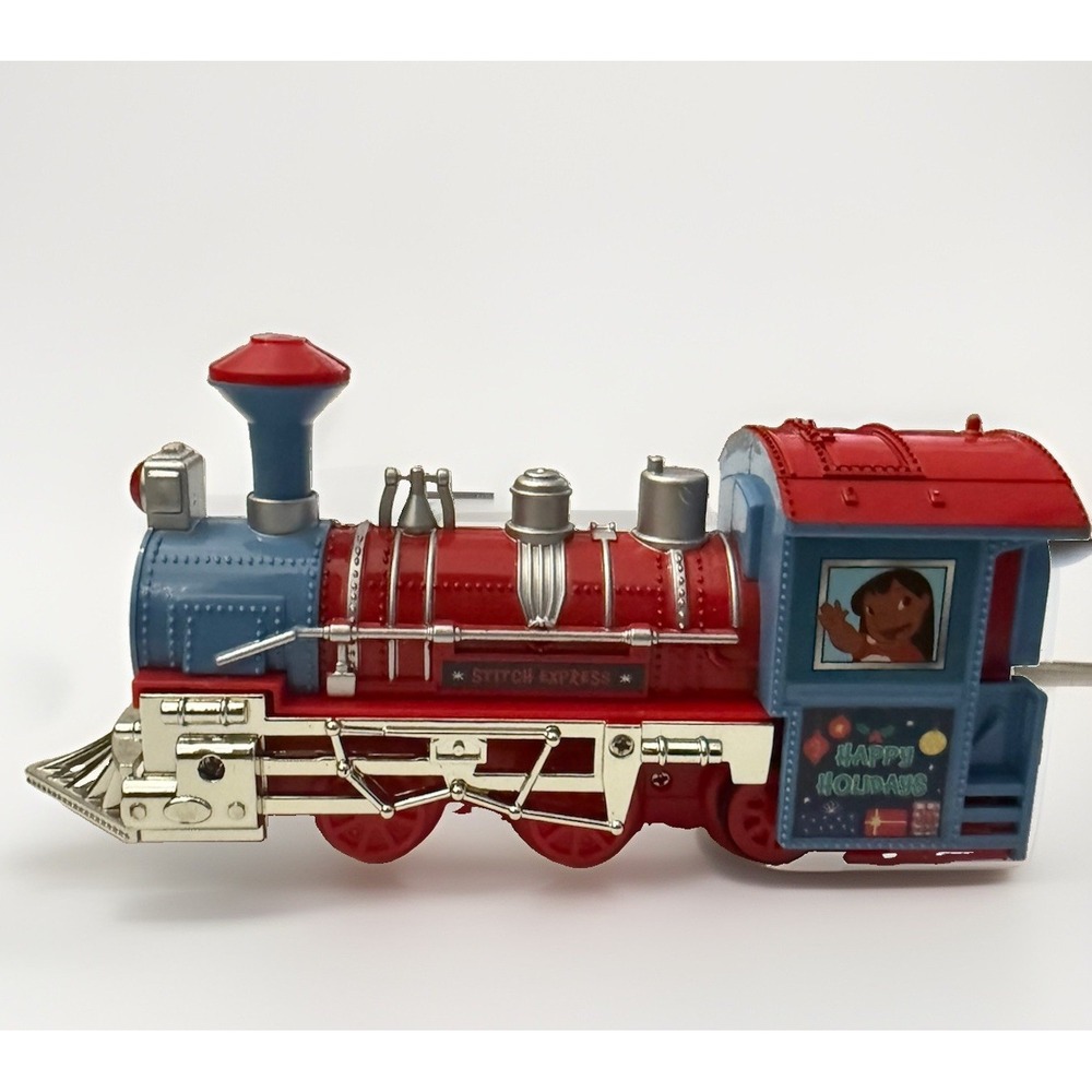 Disney Stitch Express Happy Holidays Locomotive Red Blue Silver Plastic